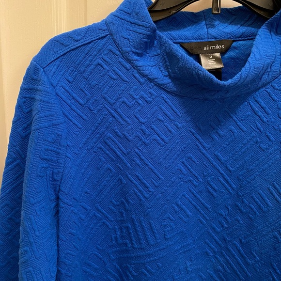 Ali Miles Royal Blue Cowl Neck Tunic Career City Chic Elevated Style Textured - Picture 4 of 11